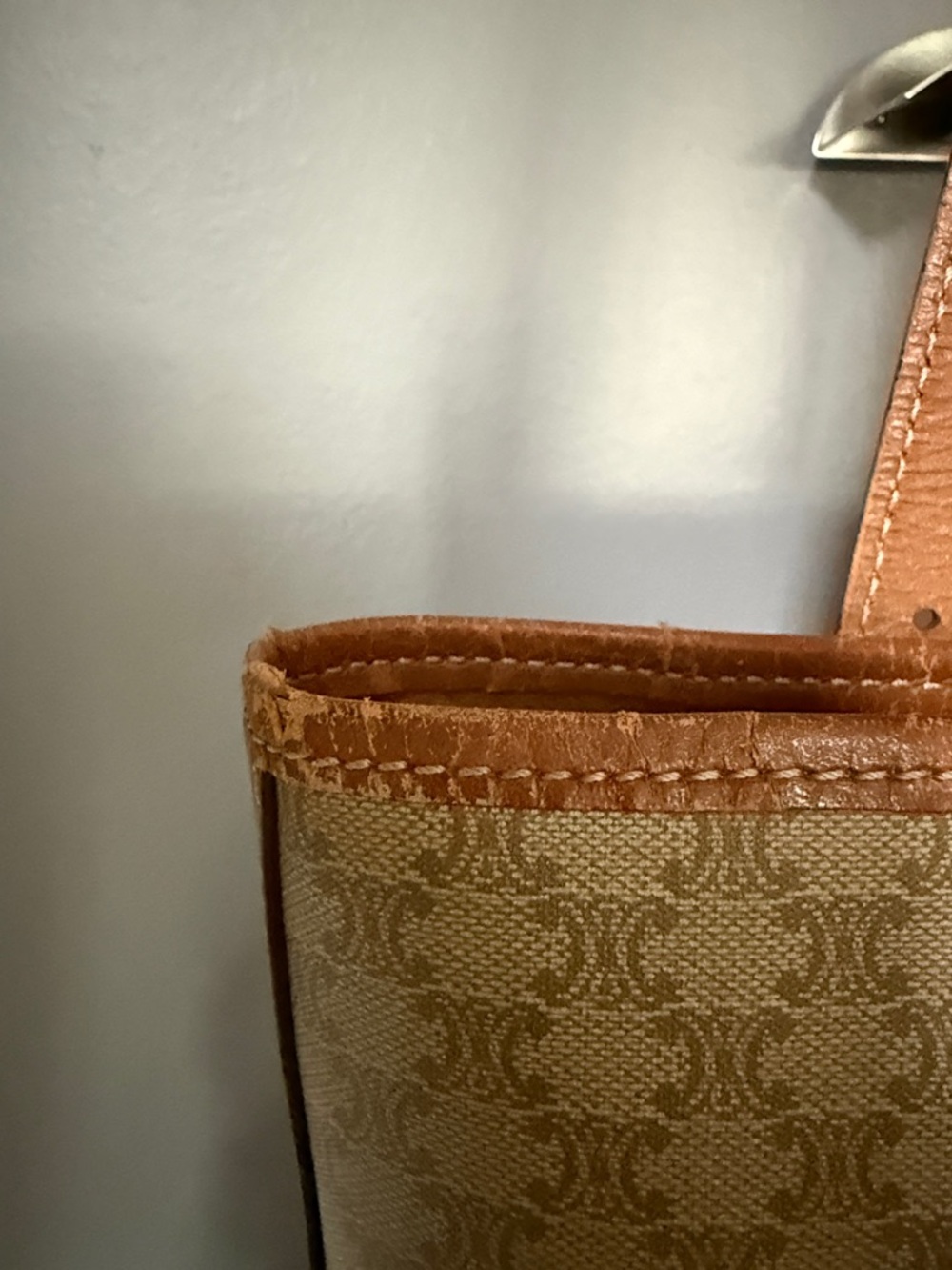 GUC Celine Beige Canvas Tote with Tan Leather Trim - Picture 5 of 10